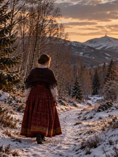 Dame går til husstad fra kirken