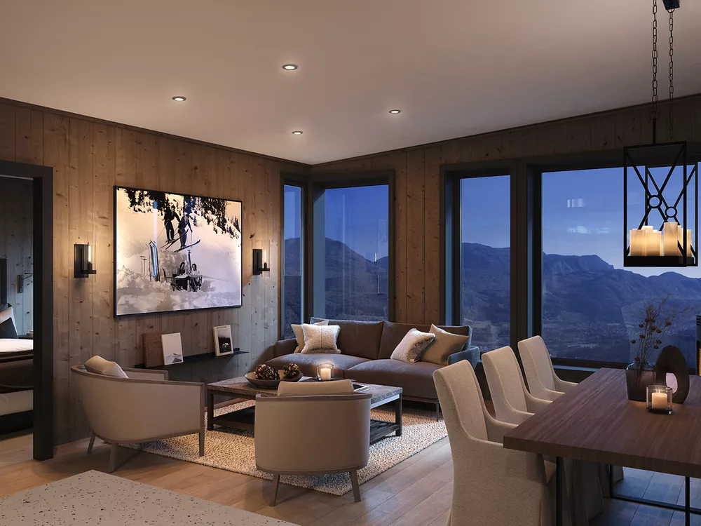 Alpelia leilighet stue med utsikt over Hemsedal