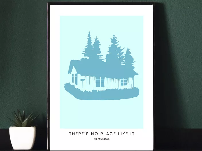 Plakat Huset med tre på taket.