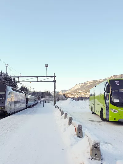 Buss og tog til Hemsedal VY.