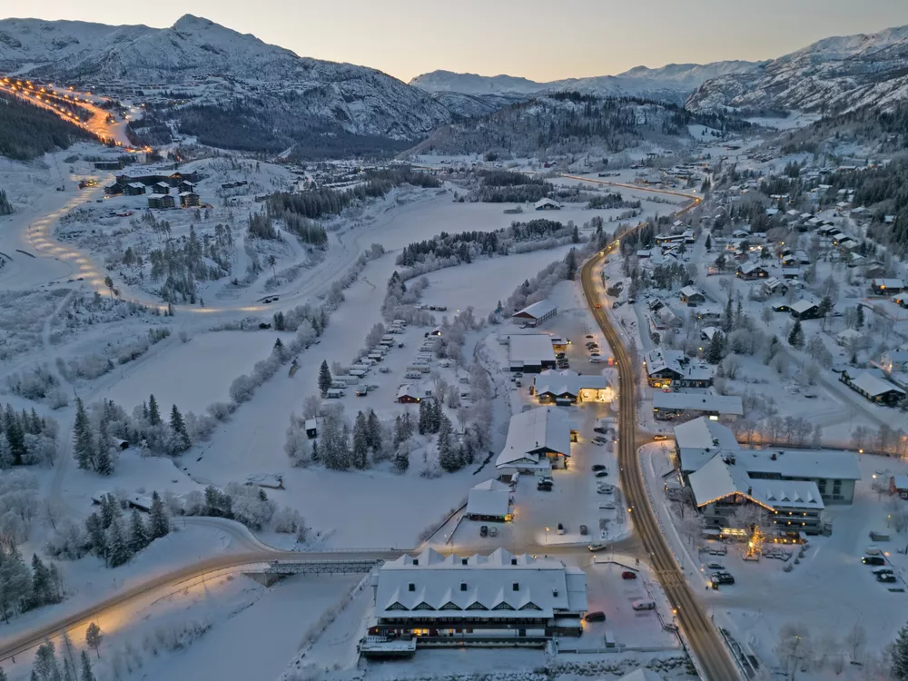 Overblikk over Hemsedal sentrum Vinter